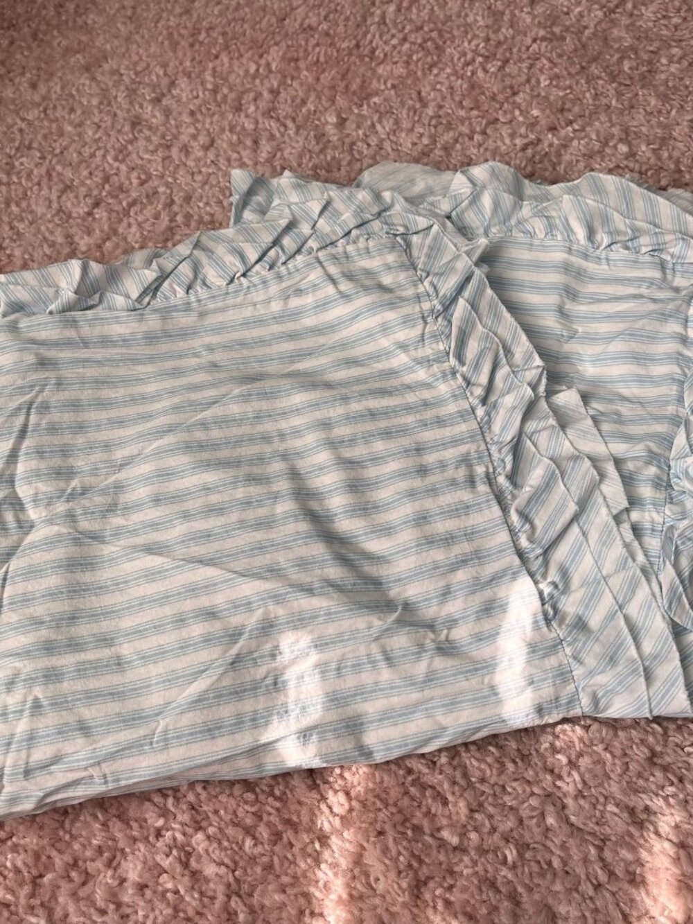 Set Pair 2 Laura Ashley 24" Blue Stripe Cotton Ruffle Pillow Shams Square Hope